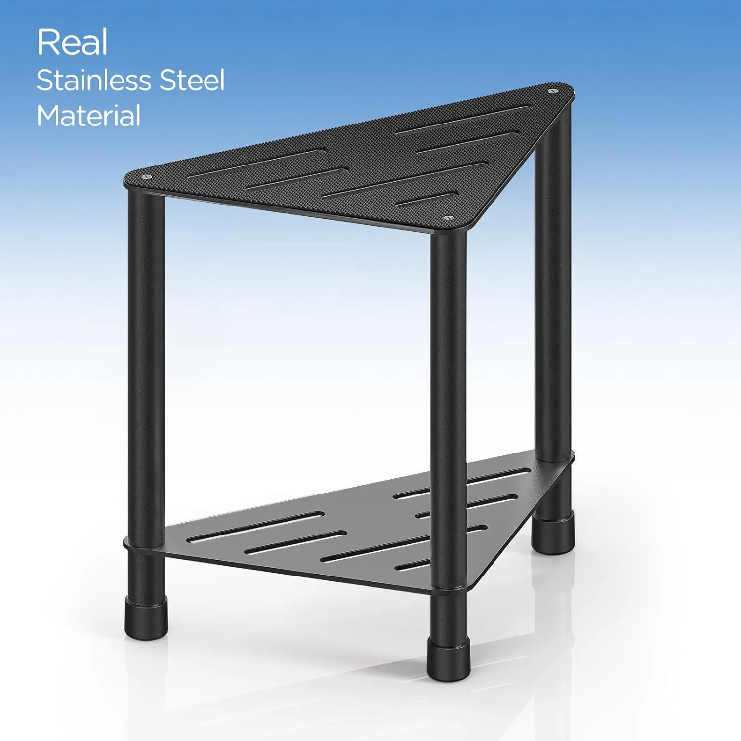 Stainless Steel Black Shower Stool for Inside Shower, 15.4'' H Shower Foot Rest, Corner Shower Stool with Storage Shelf, Shower Step for Shaving Legs, Bathroom Corner Shower Bench