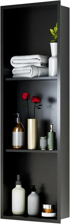 Stainless Steel Shower Niches Ready for Tile, 12" X 36" Modern Soap Niche, 3-Tier Organizer, No Tile Needed Recessed Wall Niche for Bathroom Storage, Black