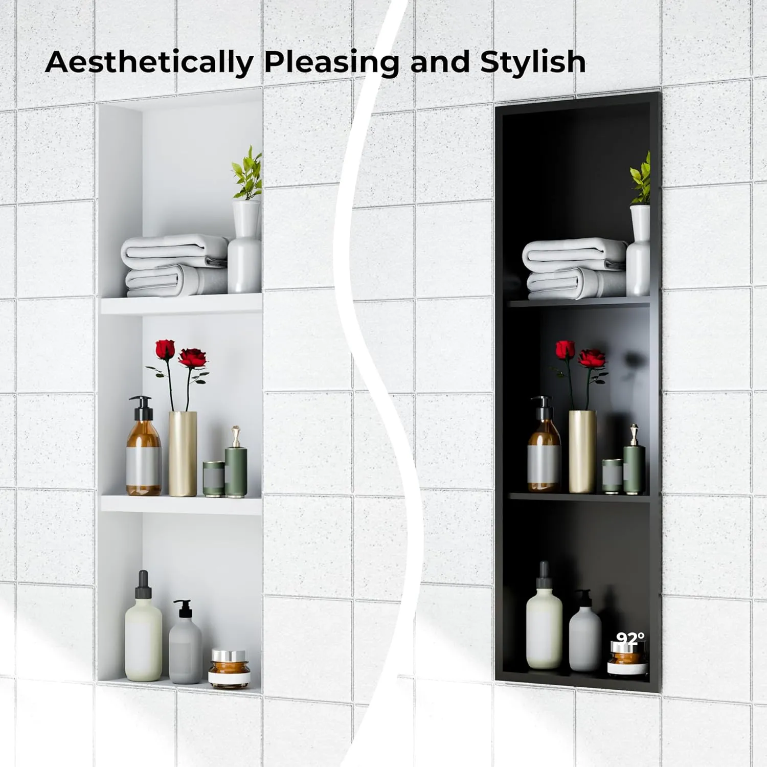 Stainless Steel Shower Niches Ready for Tile, 12" X 36" Modern Soap Niche, 3-Tier Organizer, No Tile Needed Recessed Wall Niche for Bathroom Storage, Black