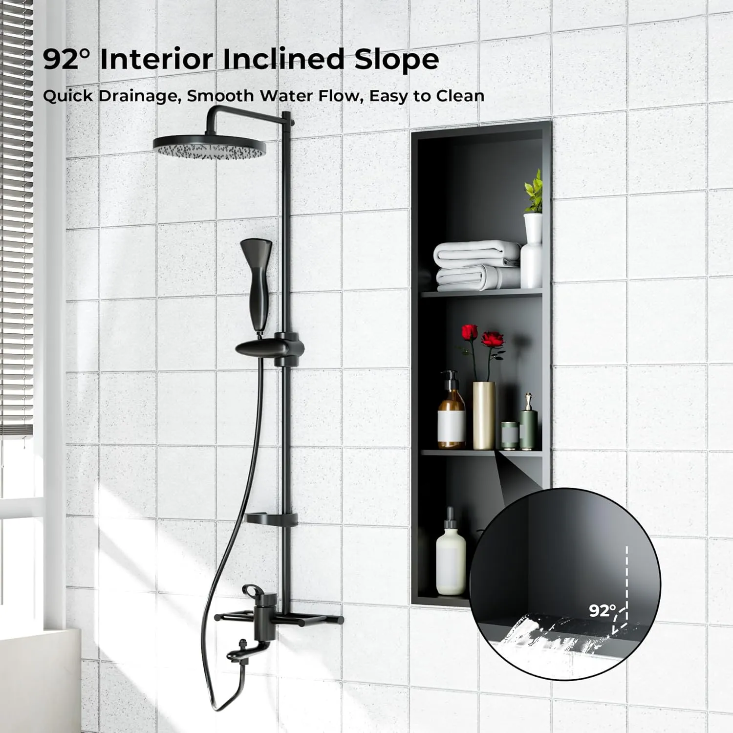 Stainless Steel Shower Niches Ready for Tile, 12" X 36" Modern Soap Niche, 3-Tier Organizer, No Tile Needed Recessed Wall Niche for Bathroom Storage, Black
