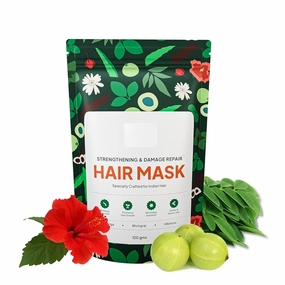 Strengthening Hair Mask | 100% Natural with Moringa, Hibiscus & Amla | Repairs & Reduces Hair Fall & Dandruff | Boosts Growth, Shine & Strength 100 gm