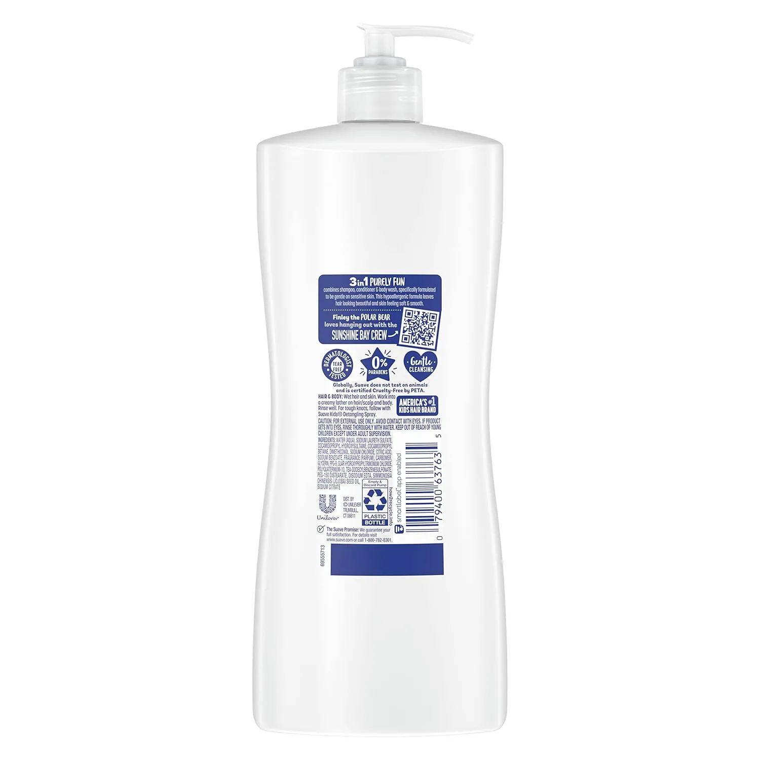 Suave Kids 3-in-1 Shampoo Conditioner Body Wash Purely Fun Makes Bath Time Quick and Easy, Paraben Free and Dermatologist Tested Kids Shampoo 3 in 1 Formula 28 Fl Oz (Pack of 4)