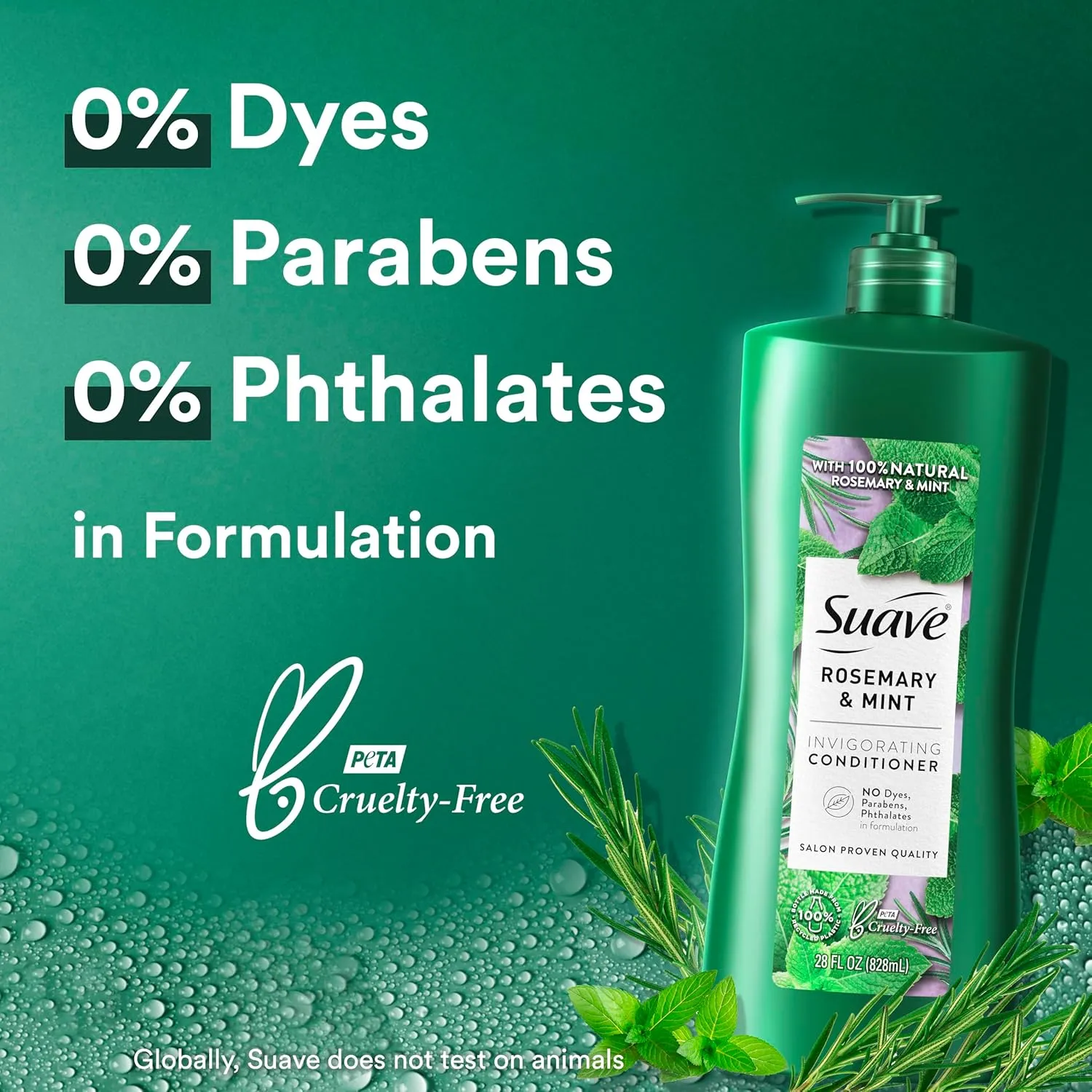 Suave Natural Rosemary & Mint Conditioner, for Strong & Healthy Hair, No Dyes, No Parabens, No Phthalates, 28 oz Pack of 4