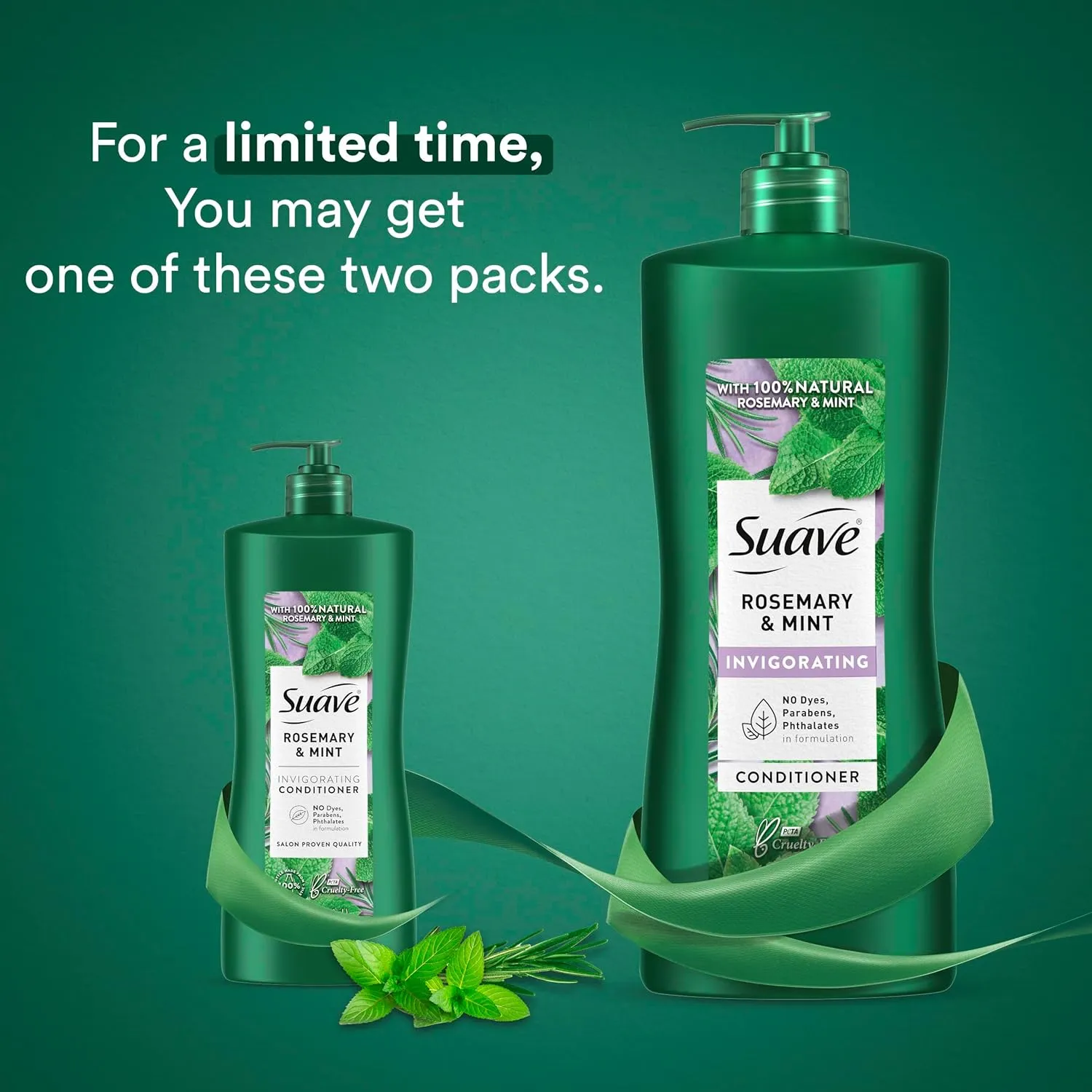 Suave Natural Rosemary & Mint Conditioner, for Strong & Healthy Hair, No Dyes, No Parabens, No Phthalates, 28 oz Pack of 4