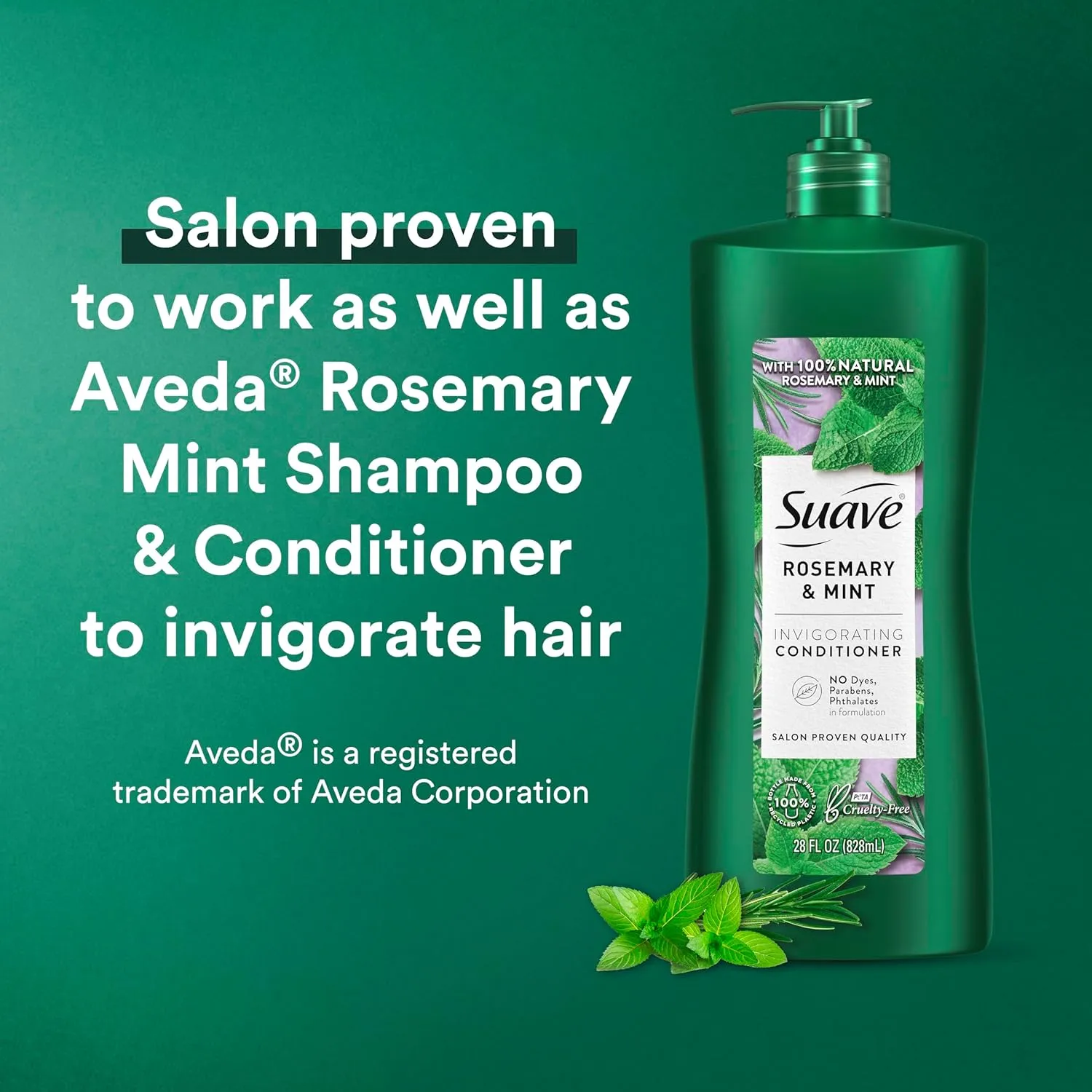 Suave Natural Rosemary & Mint Conditioner, for Strong & Healthy Hair, No Dyes, No Parabens, No Phthalates, 28 oz Pack of 4