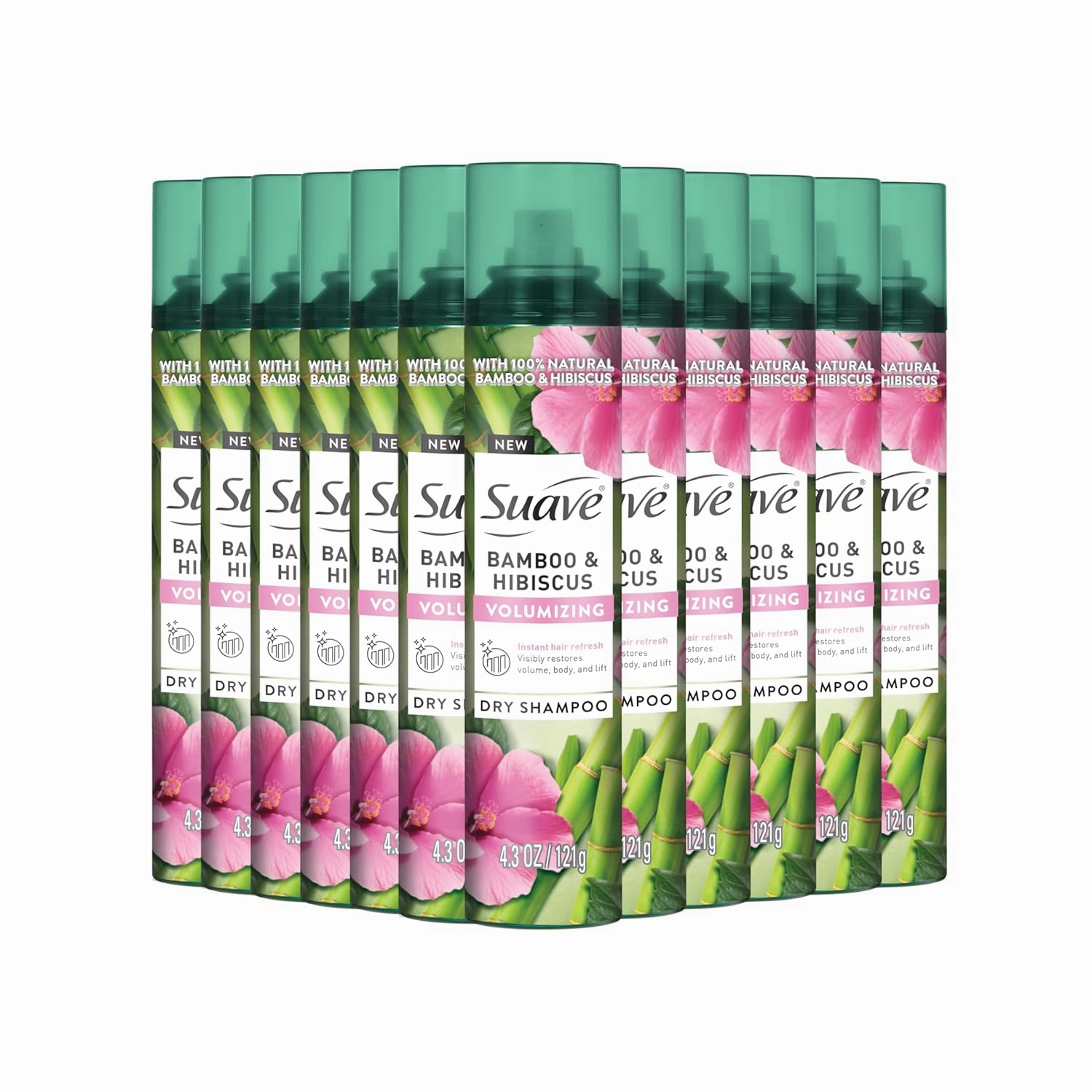 Suave Bamboo & Hibiscus Volumizing Dry Shampoo, Infused with 100% Natural Ingredients for Visibly Restoring Hair Body & Lift, 4.3 oz, 12 Pack