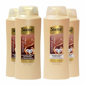 Suave Professionals Damage Repair Shampoo   Conditioner Coconut Oil, 28 Fl Oz (Pack of 4)