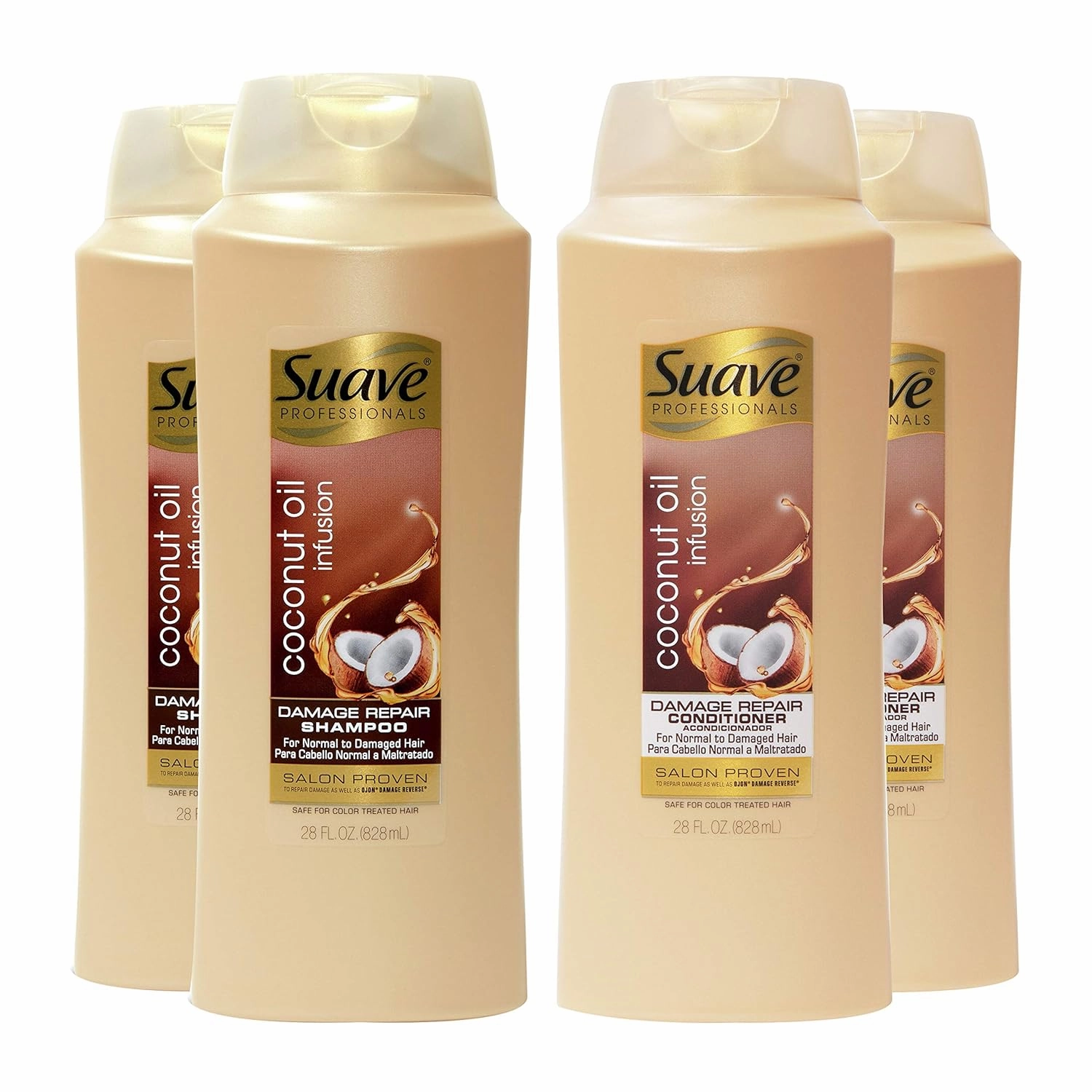 Suave Professionals Damage Repair Shampoo   Conditioner Coconut Oil, 28 Fl Oz (Pack of 4)