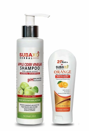 Subaxo Herbal Apple Cider Vinegar Shampoo, Hair Fall Control Shampoo (200 ml) and Orange Herbal Face Wash(120 ml) Combo