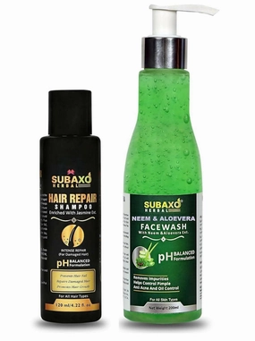 SUBAXO Herbal Hair Repair Shampoo , Anti hair Fall Shampoo(120 ml) and Neem AloeVera Face Wash, Neem Face wash, Anti Acne facewash (200ml) Combo