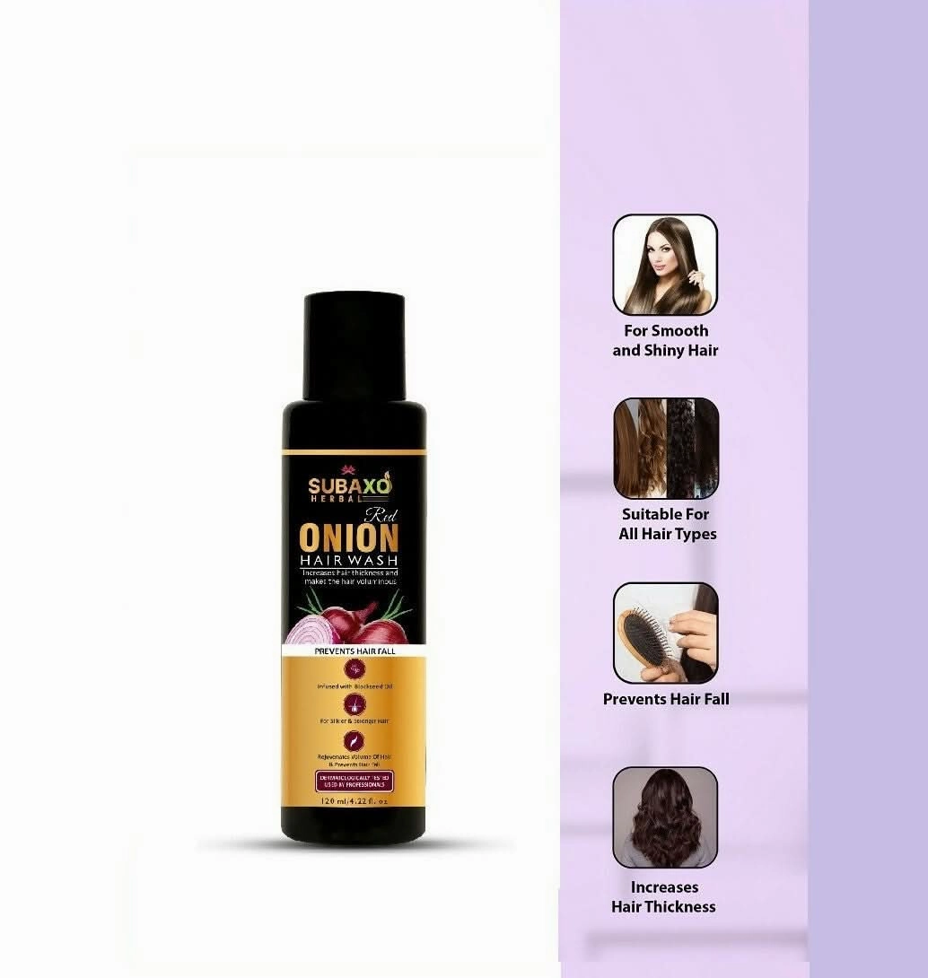 SUBAXO Red Onion Herbal Hair Wash, Onion Shampoo, Herbal Shampoo For Women & Men (120ml) and Orange Herbal Face Wash, Vitamin C facewash (120ml) Combo Pack