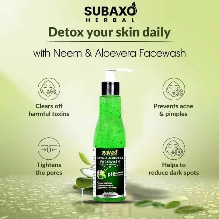 SUBAXO Red Onion Shampoo, Hair Wash, Herbal Shampoo (120ml) and Neem AloeVera Face Wash, Anti Pimples Face wash (200ml) Combo Pack