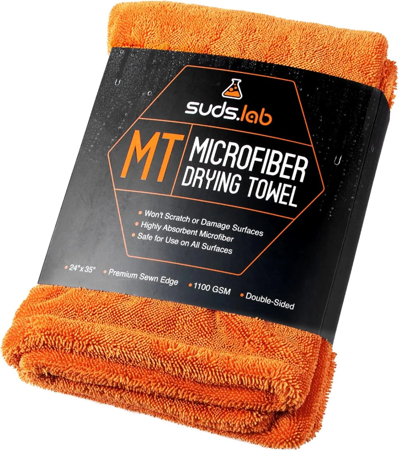 Suds Lab Large Microfiber Drying Towel (24 in x 35 in) Car Exterior Cleaning and Detailing Cloth, Safe On Plastic Trim, Glass, Carbon Fiber, Paint