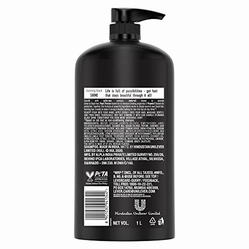 Sunsilk Stunning Black Shine Shampoo 1 L, With Amla   Oil & Pearl Protein, Gives Shiny, Moisturised and Fuller Hair - Paraben Free
