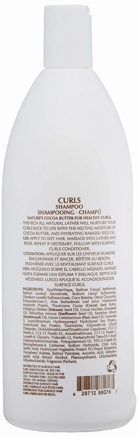 Surface Hair - Curls Moisturizing Shampoo – Defines, Adds Shine, and Provides Frizz Free Style Longevity