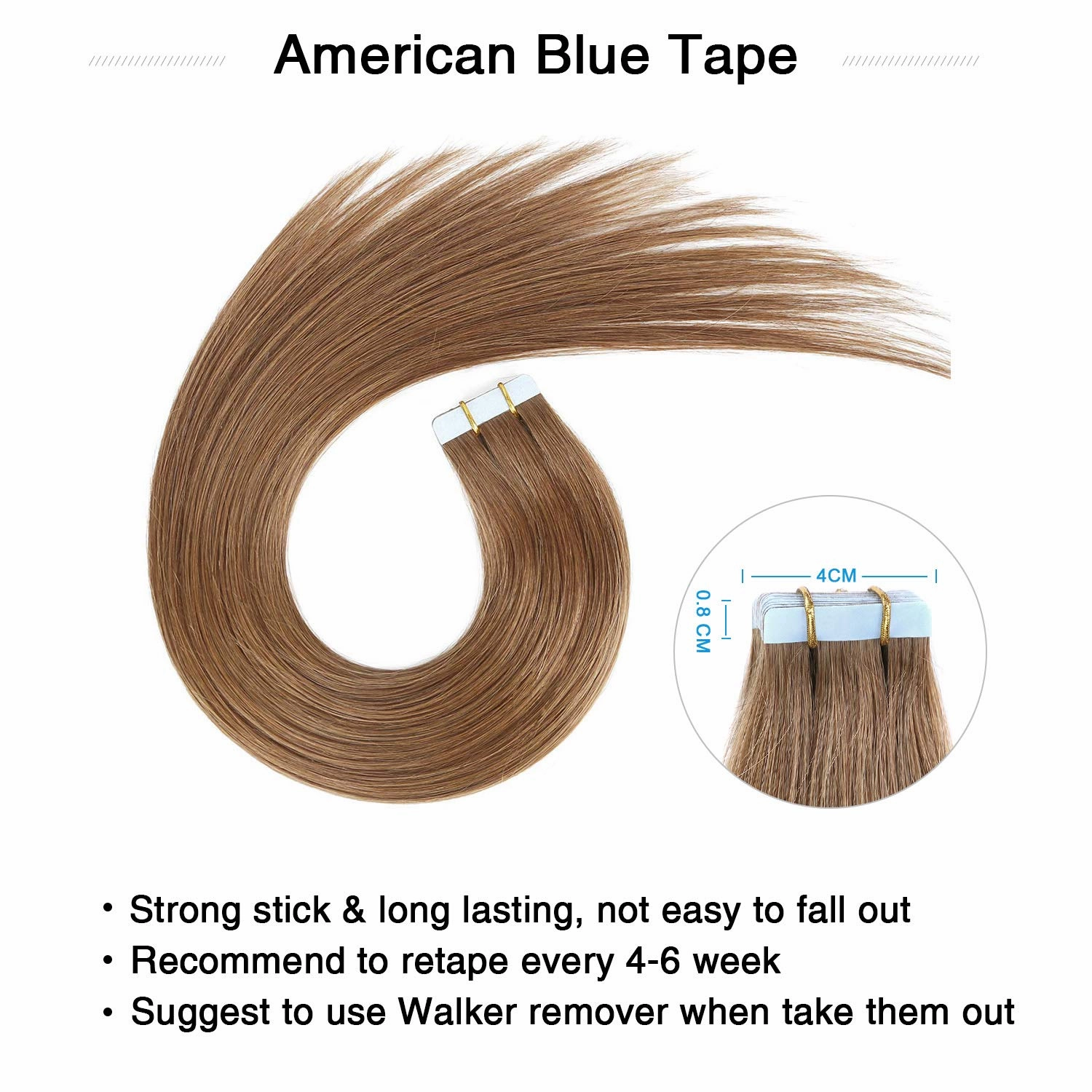 SUYYA Tape in Hair Extensions 100% Remy Human Hair 20 inches 20pcs 50g/pack Straight Seamless Skin Weft Tape in Human Hair Extensions(20Inch #8 Light Brown)