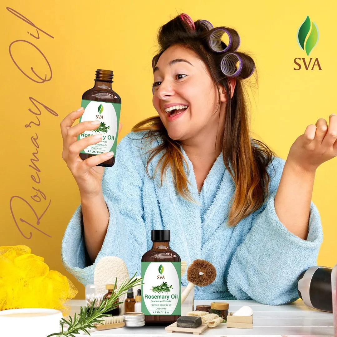 SVA Rosemary Essential Oil – 4 Fl Oz – 100% Natural Rosemary Oil for Hair, Face, Skin Care, Diffuser, Aromatherapy, Scalp, Body Massage, Soap and Candle Making – with Dropper