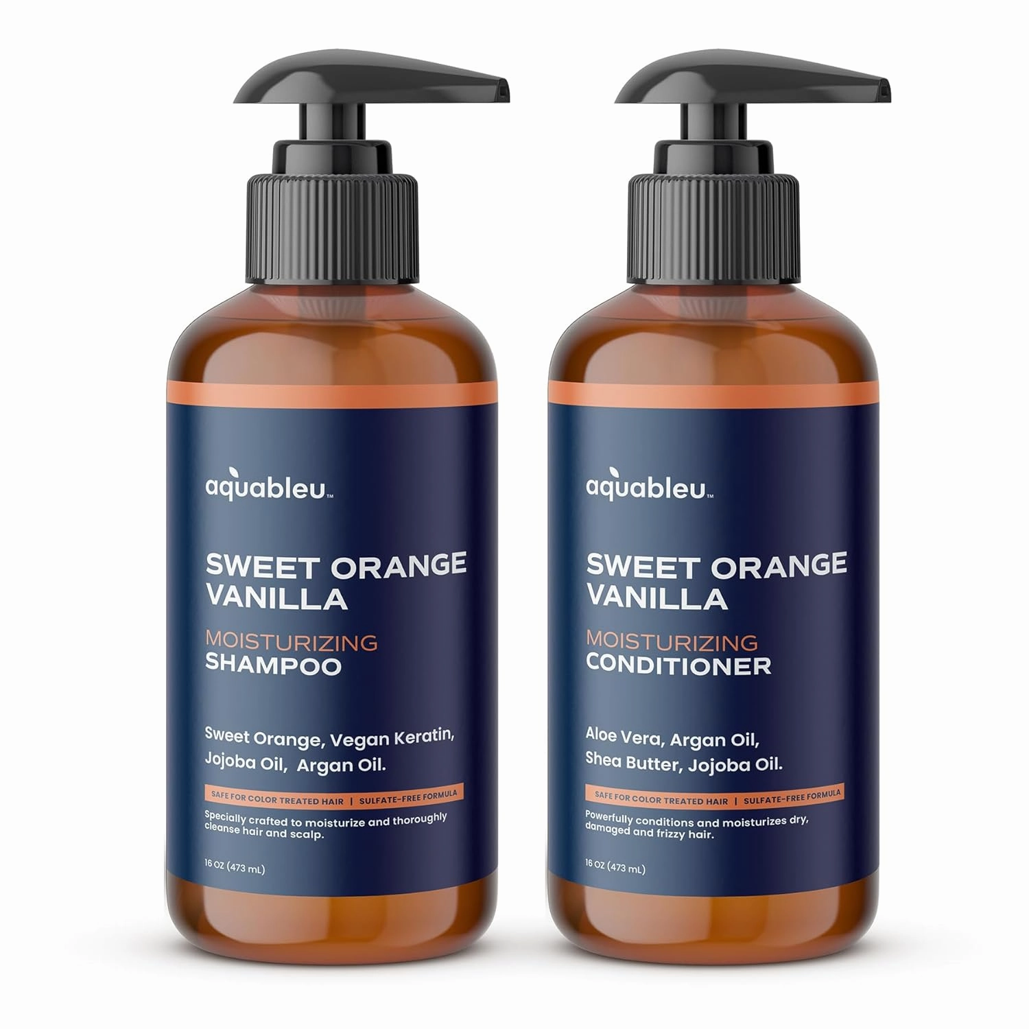 Sweet Orange Vanilla Shampoo & Conditioner Set – Natural Moisturizing, For Dry & Damaged Hair – Sulfate & Paraben Free – For Colour Treated Hair – 16oz