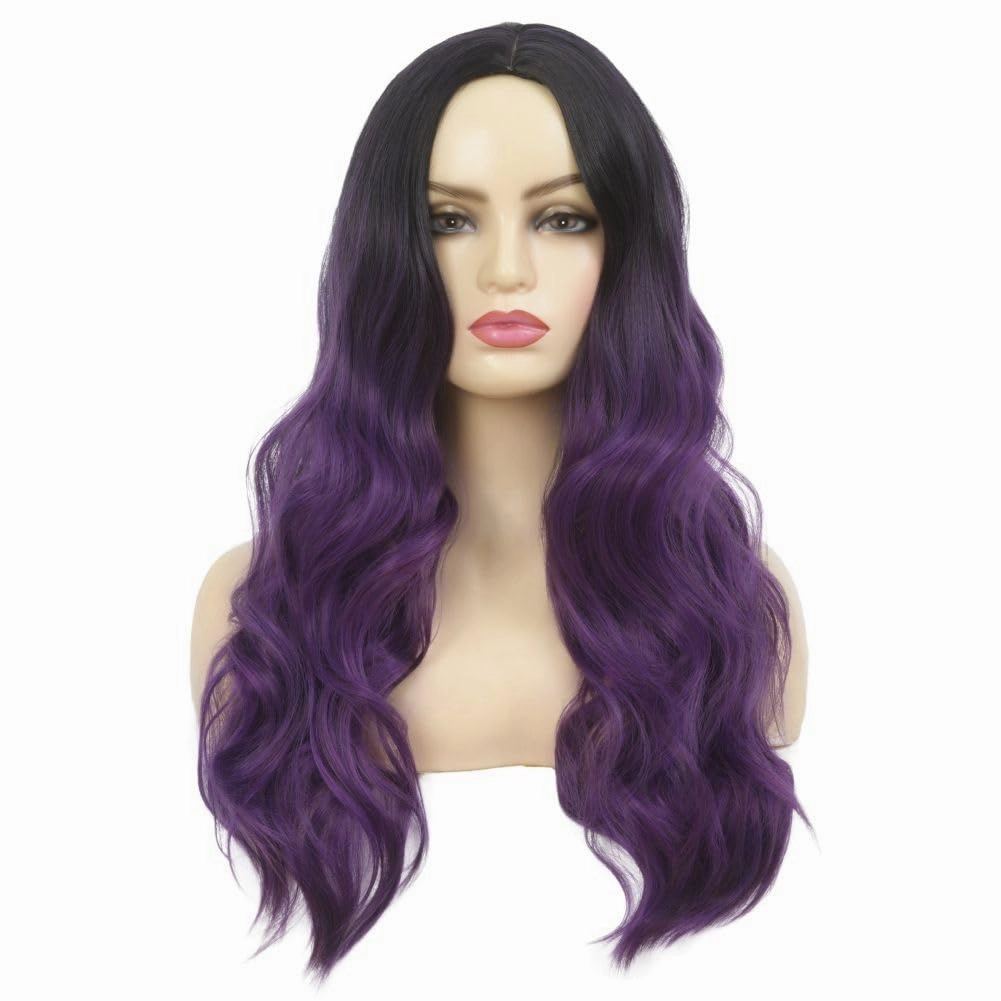 Swiking Long Purple Wigs for Women Dark Roots Wave Curly Wig Natural Ombre Purple Synthetic Fibre Soft Hair Wigs for Party Cospaly Use（Ombre Purple）
