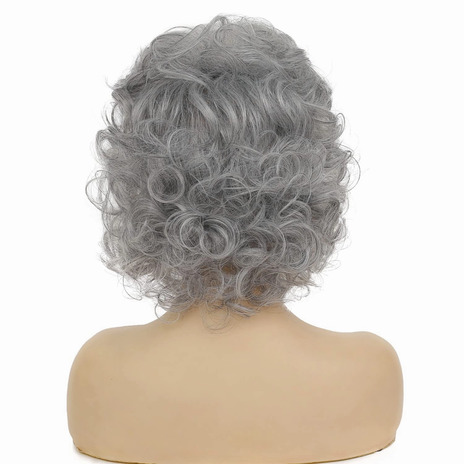 Swiking Short Grey Curly Women Wigs with Bangs Natural Synthetic Hair Layered Old Ladies Heat Resistant Daily Cosplay Full Wigs