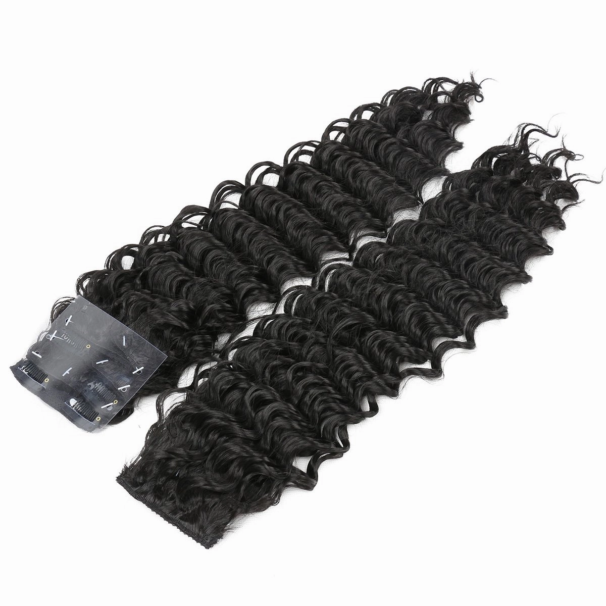 Synthetic Curly Clip in Hair Extensions Double Weft Full Head Deep Wave Hair Pieces Heat Resistance Thick Deep Wave Clip In 7 Pieces(24inches, #1B Natural Black)