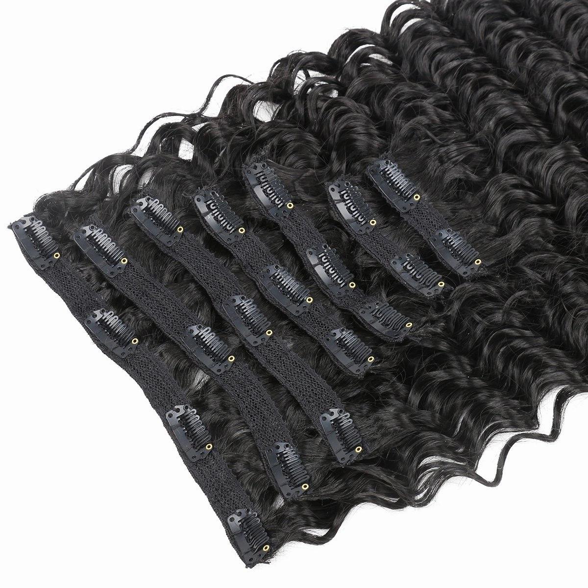 Synthetic Curly Clip in Hair Extensions Double Weft Full Head Deep Wave Hair Pieces Heat Resistance Thick Deep Wave Clip In 7 Pieces(24inches, #1B Natural Black)
