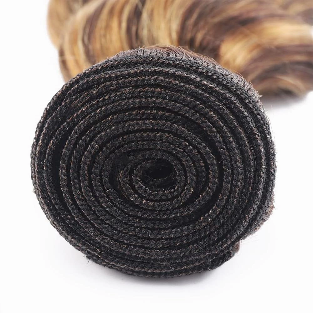 T1BP4/27 Highlight Kinky Curly Human Hair Bundles Ombre Honey Blonde and Brown Bundles Mixed Length 10 12 14 Inch Brazilian Virgin Human Hair 3 Tone Black Roots to Brown and Blonde