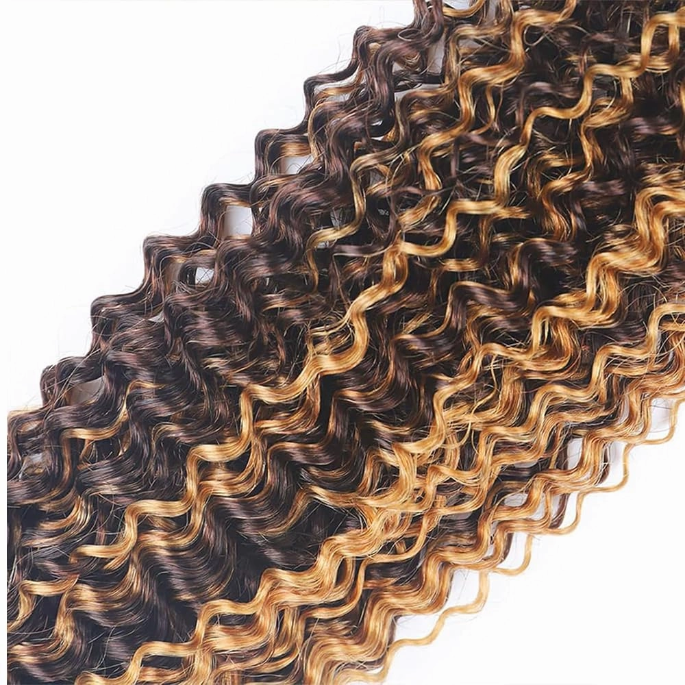 T1BP4/27 Highlight Kinky Curly Human Hair Bundles Ombre Honey Blonde and Brown Bundles Mixed Length 10 12 14 Inch Brazilian Virgin Human Hair 3 Tone Black Roots to Brown and Blonde
