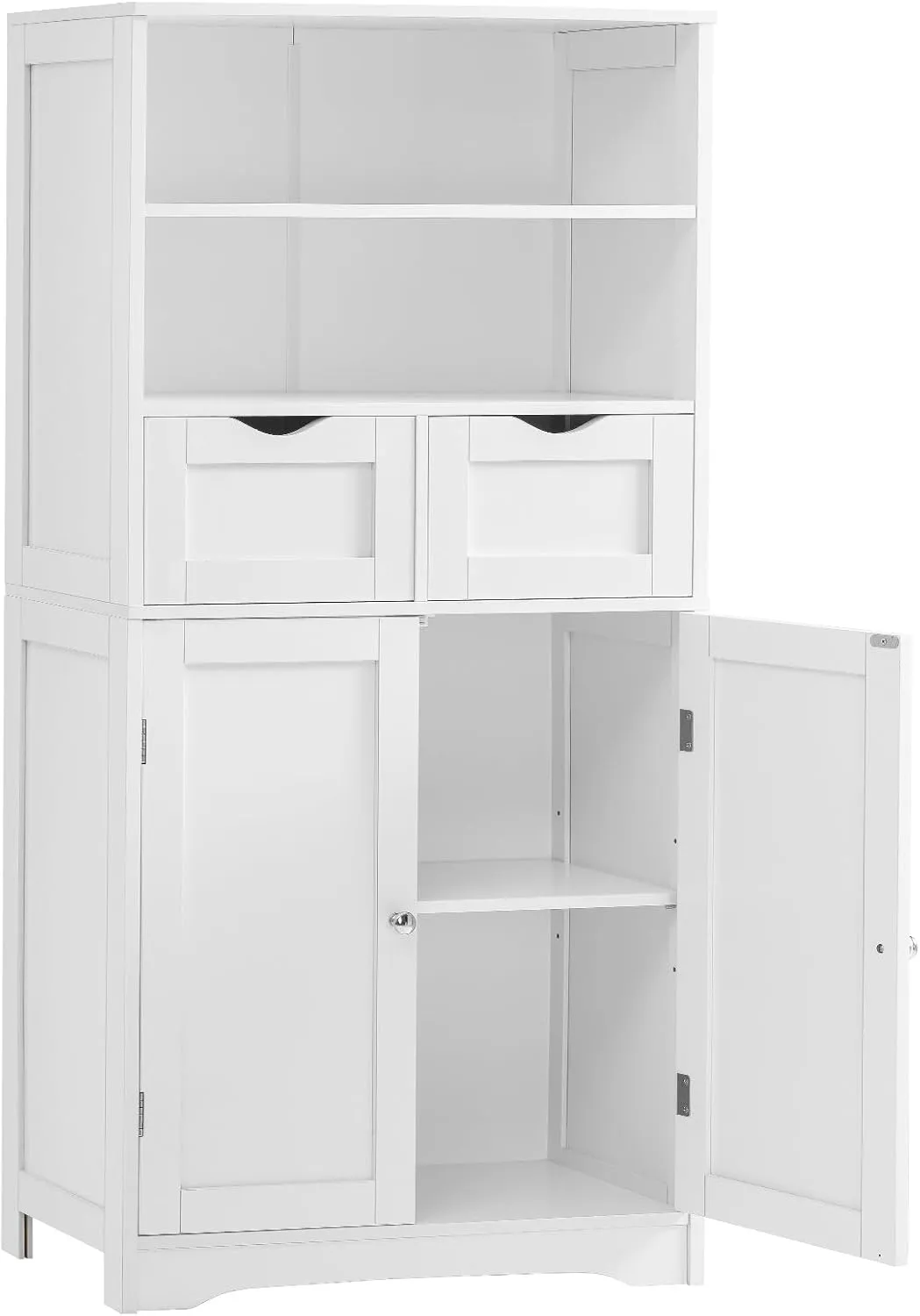 Tall Bathroom Floor Storage Cabinet, Bathroom Linen Storage Cabinet with Adjustable Shelf & 2 Drawers, Freestanding Cabinets for Living Room, Dining Room, Entryway, White