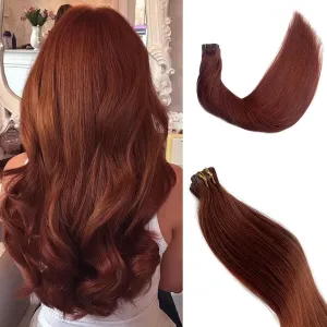 Tape in Hair Extensions Human Hair #33 Dark Auburn Seamless Skin Weft Tape in Hair Straight Real Hair Extensions Tape on 20PCS/30G Invisible Hair Extensions 16Inch Tape Glue in Extensions