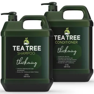 Tea Tree Shampoo and Conditioner Set | Thickening Formula | Thinning Hair Loss Treatment for Men & Women | Soothes Itchy Scalp & Dandruff | Sulfate & Paraben Free (2 Gallons Pump Dispenser)