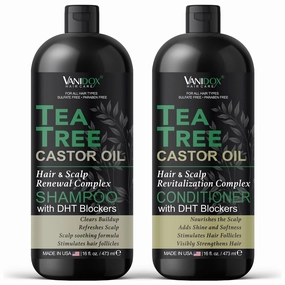 Tea Tree Shampoo and Conditioner Set With Castor Oil for Itchy and Dry Scalp - Sulfate and Paraben Free - 16 fl. oz. Each