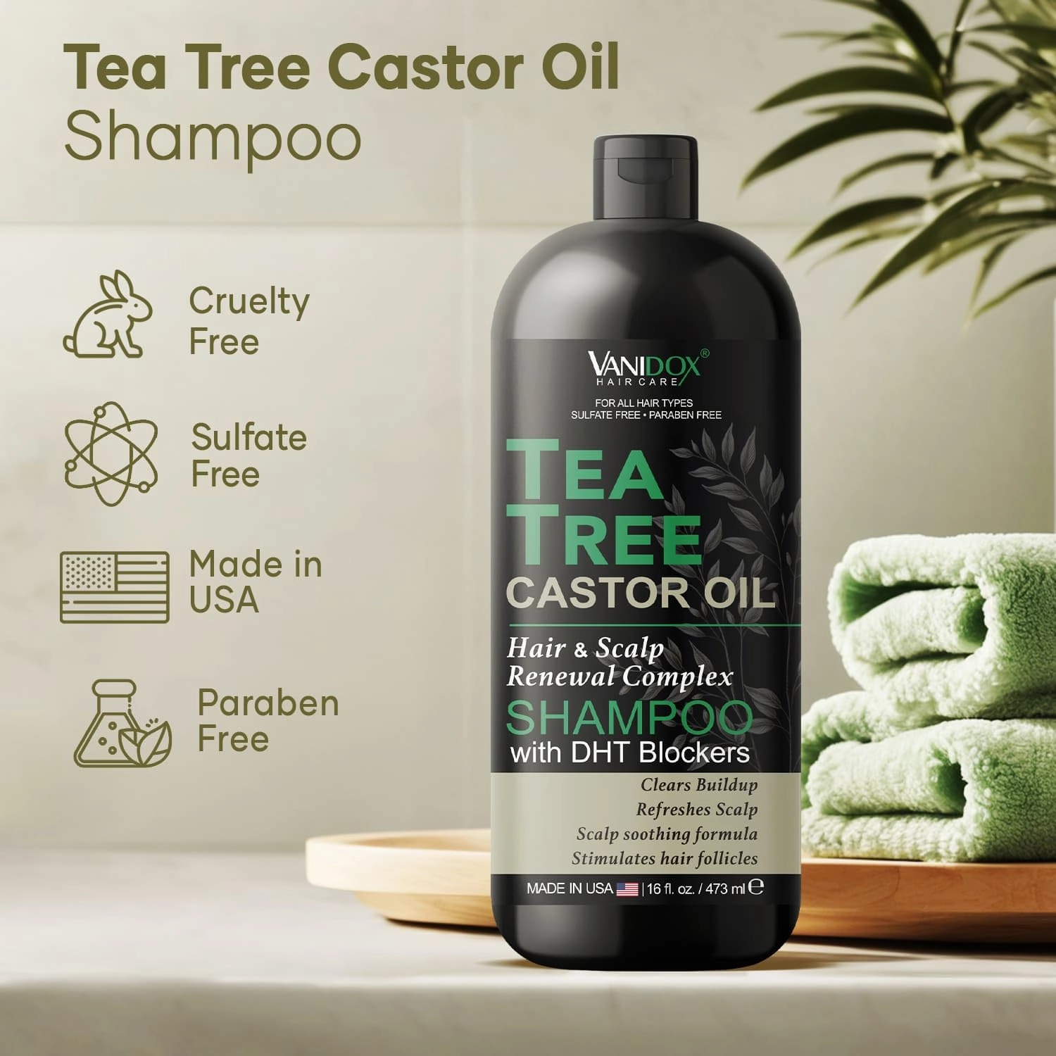 Tea Tree Shampoo with Castor Oil and 100% Pure Tea Tree Oil for Itchy and Dry Scalp - Sulfate and Paraben Free, Tea Tree Oil Shampoo - 16 fl. oz.