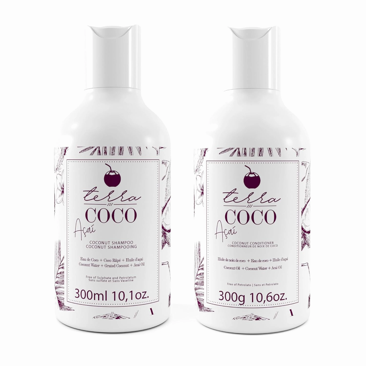 Terra Coco Açai Home Care Purple Toning Shampoo & Conditioner | Vegan | Moisturizing and Nourishing Line for Bleached Depigmented Hair