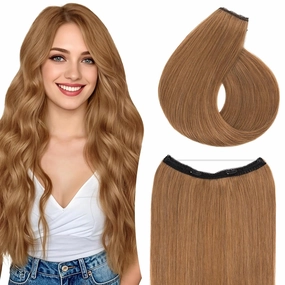 TESS Human Hair Halo Extensions 100% Remy Hair 16 Inch Straight Adjustable Invisible Wire Easy to Use Clip in, Dark Linen