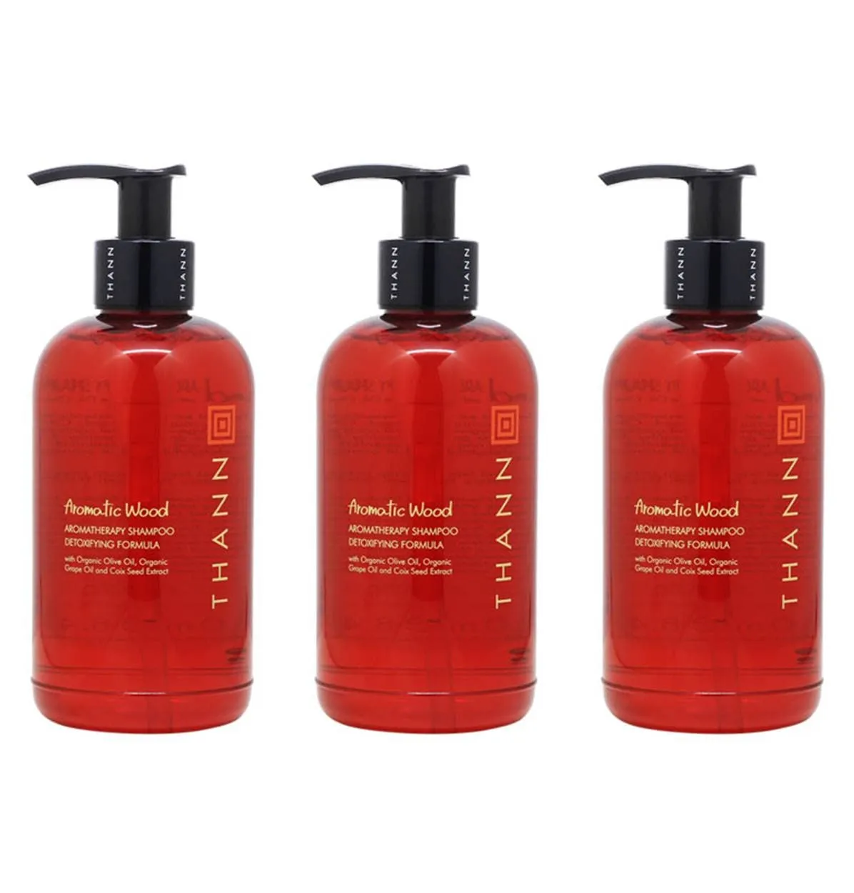 THANN Aromatic Wood Aromatherapy Shampoo-Detoxifying Formula with Organic Olive Oil, Organic Grape Oil and Coix Seed Extract 8.45 Fl Oz. (Pack of 3)