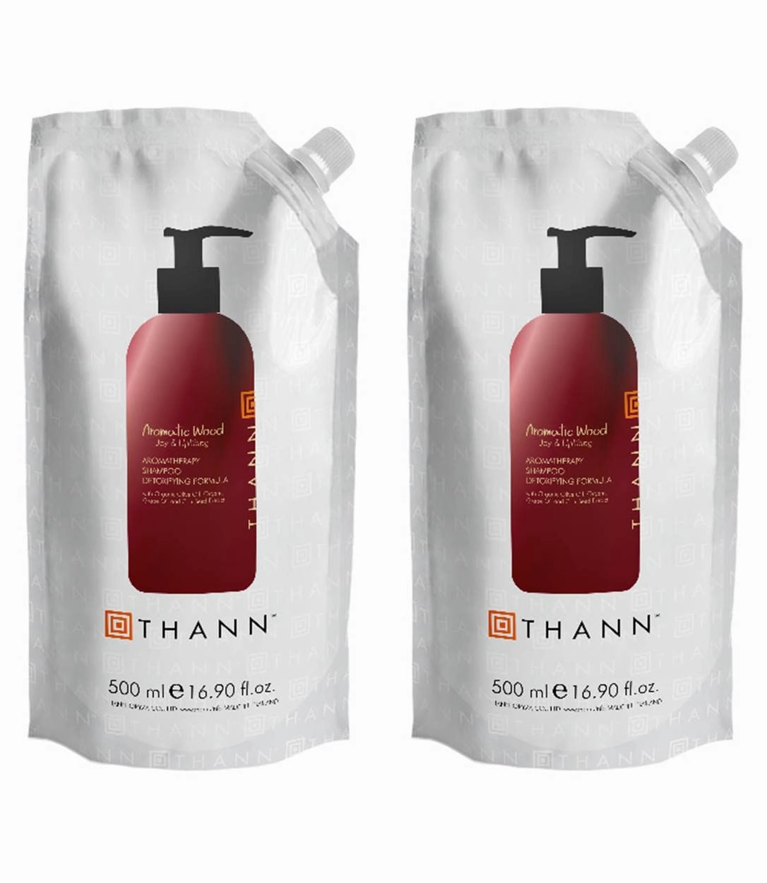 THANN Aromatic Wood Aromatherapy Shampoo Detoxifying Formula with Organic Olive Oil, Organic Grape Oil and Coix Extract Refill 16.90 Fl Oz. (Pack of 2)