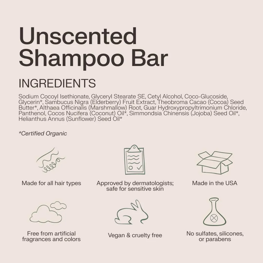 The Earthling Co. Shampoo Bar - Promote Hair Growth, Strengthen & Volumize All Hair Types - Paraben & Sulfate Free formula with Natural, Vegan Ingredients for Dry Hair (Fragrance Free, 3 oz)