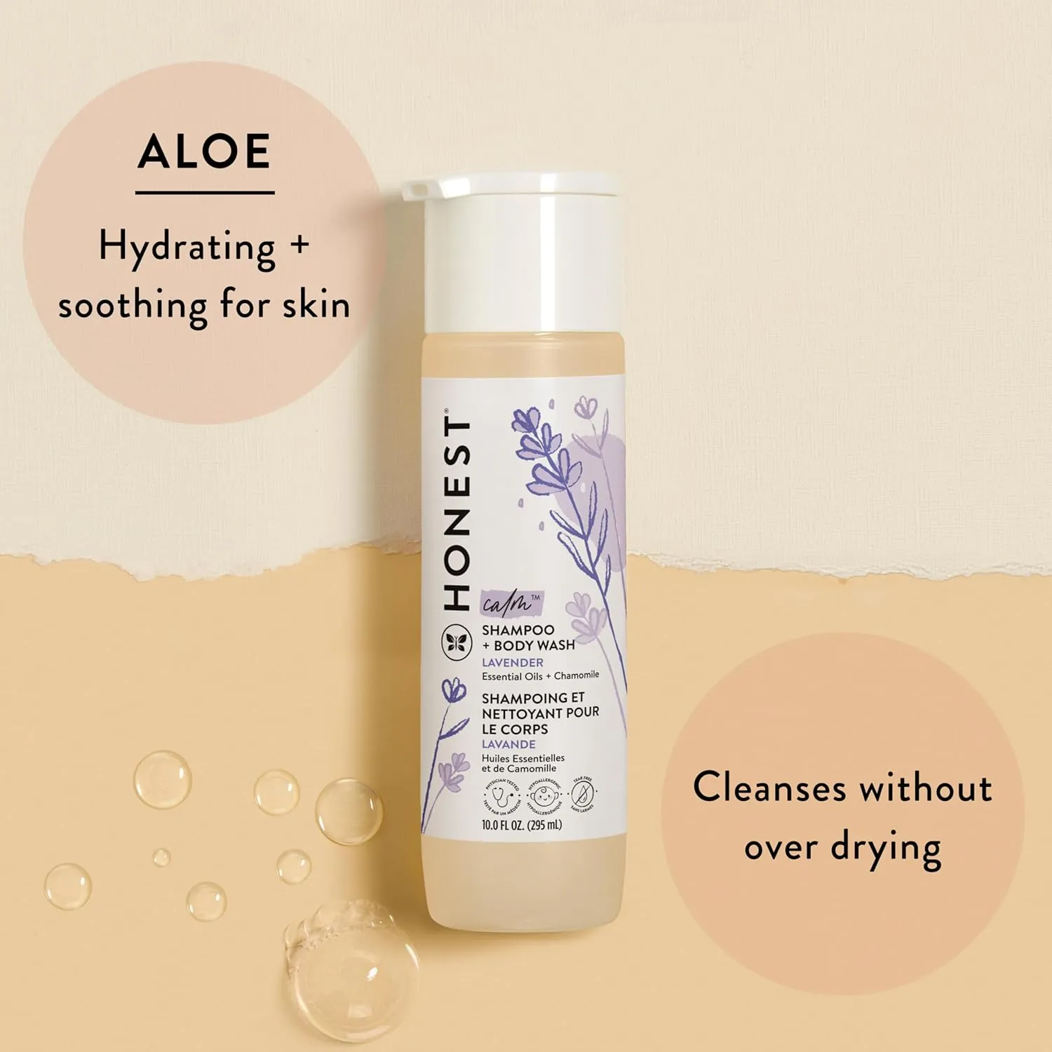 The Honest Company 2-in-1 Cleansing Shampoo   Body Wash and Face   Body Lotion Bundle | Gentle for Baby | Naturally Derived | Lavender Calm, 18.5 fl oz