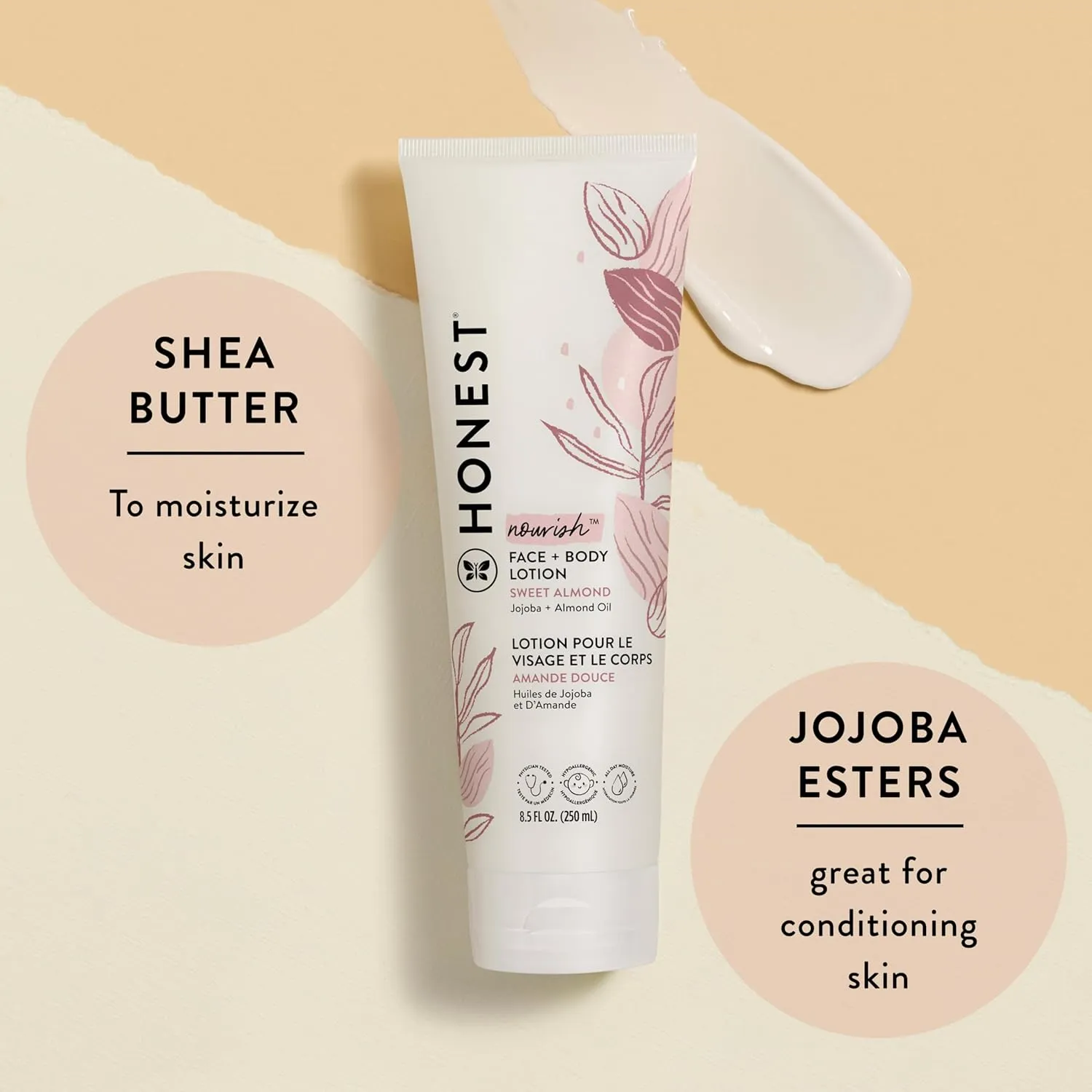 The Honest Company 2-in-1 Cleansing Shampoo   Body Wash and Face   Body Lotion Bundle | Gentle for Baby | Naturally Derived | Sweet Almond Nourish, 18.5 fl oz