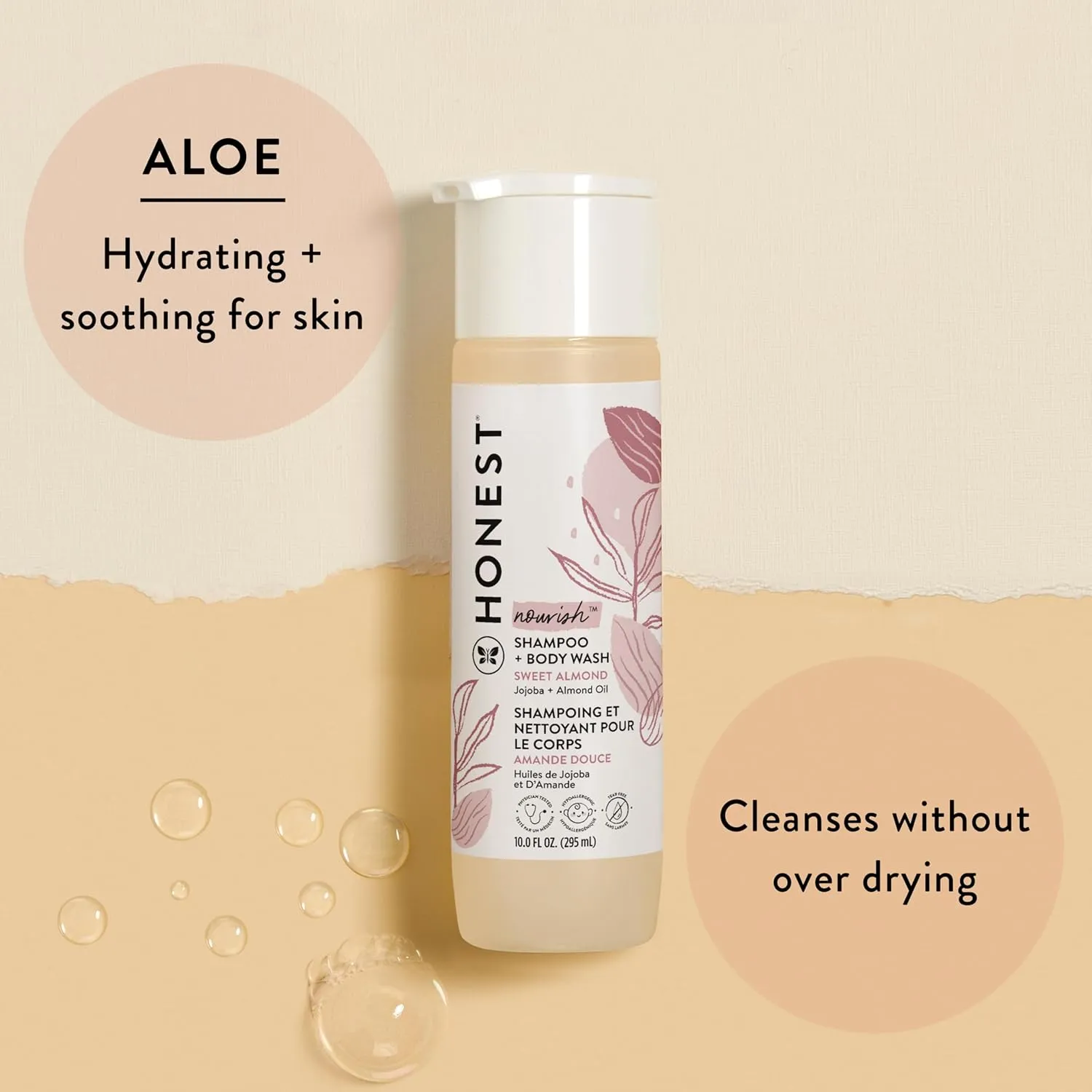 The Honest Company 2-in-1 Cleansing Shampoo   Body Wash and Face   Body Lotion Bundle | Gentle for Baby | Naturally Derived | Sweet Almond Nourish, 18.5 fl oz