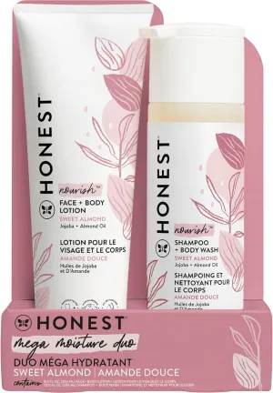 The Honest Company 2-in-1 Cleansing Shampoo   Body Wash and Face   Body Lotion Bundle | Gentle for Baby | Naturally Derived | Sweet Almond Nourish, 18.5 fl oz