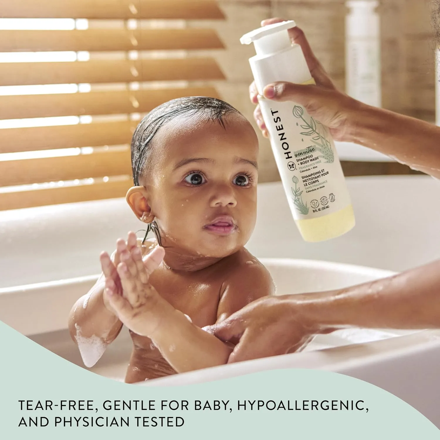 The Honest Company 2-in-1 Cleansing Shampoo   Body Wash for Sensitive Skin | Gentle for Baby | Naturally Derived, Tear-free, Hypoallergenic | Fragrance Free, 18 fl oz