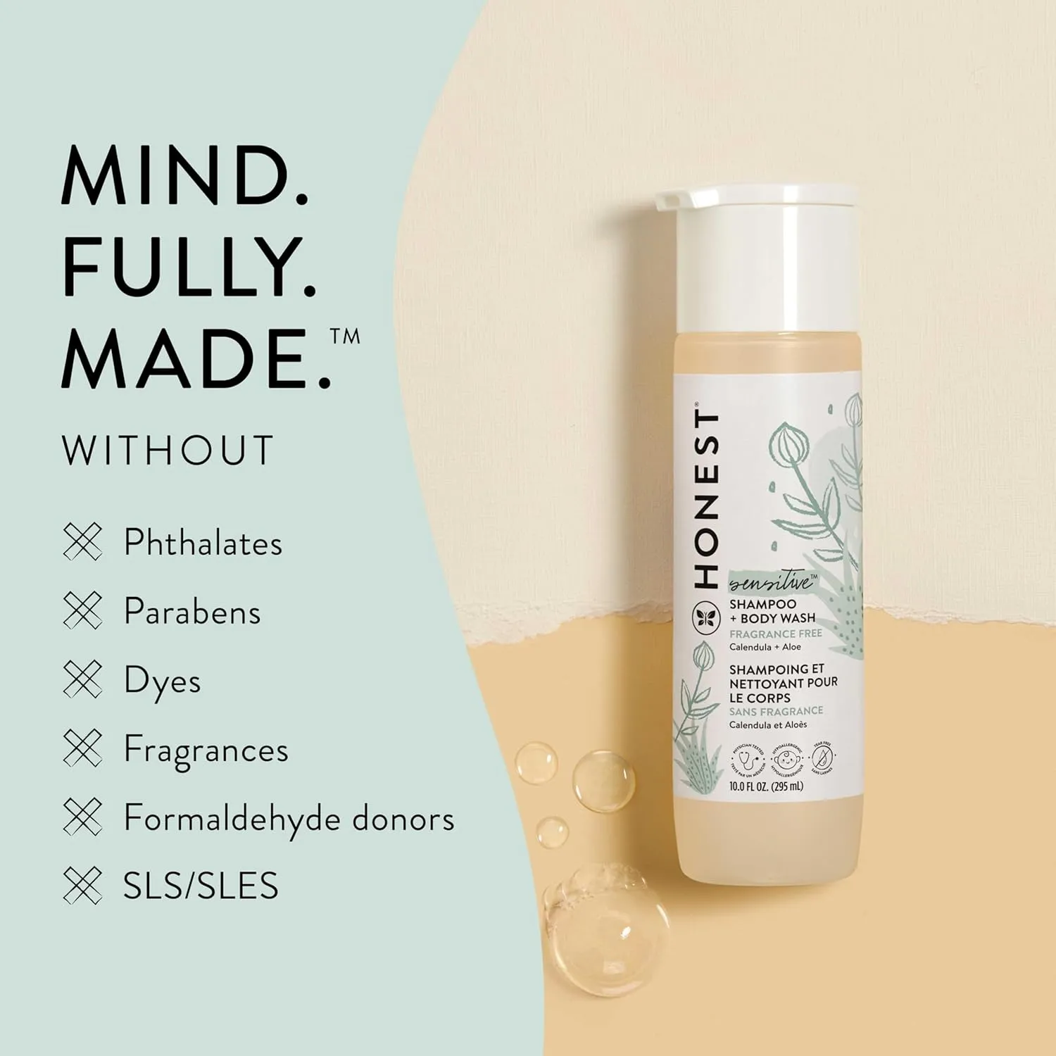 The Honest Company 2-in-1 Cleansing Shampoo   Body Wash for Sensitive Skin | Gentle for Baby | Naturally Derived, Tear-free, Hypoallergenic | Fragrance Free, 18 fl oz