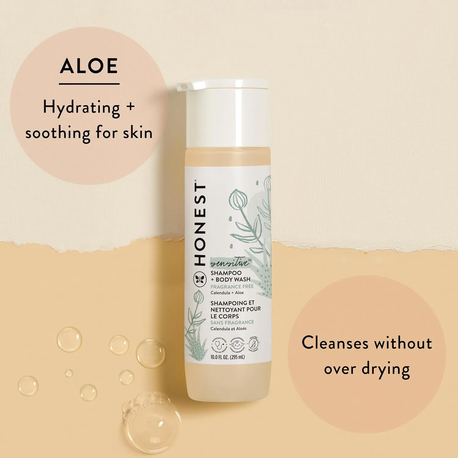 The Honest Company 2-in-1 Cleansing Shampoo   Body Wash for Sensitive Skin | Gentle for Baby | Naturally Derived, Tear-free, Hypoallergenic | Fragrance Free, 18 fl oz