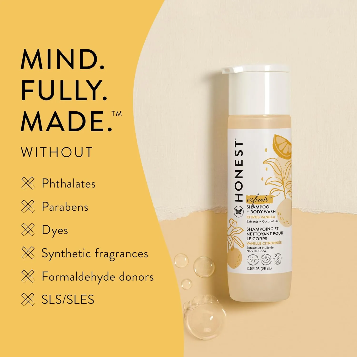 The Honest Company 2-in-1 Cleansing Shampoo   Body Wash | Gentle for Baby | Naturally Derived, Tear-free, Hypoallergenic | Citrus Vanilla Refresh, 18 fl oz