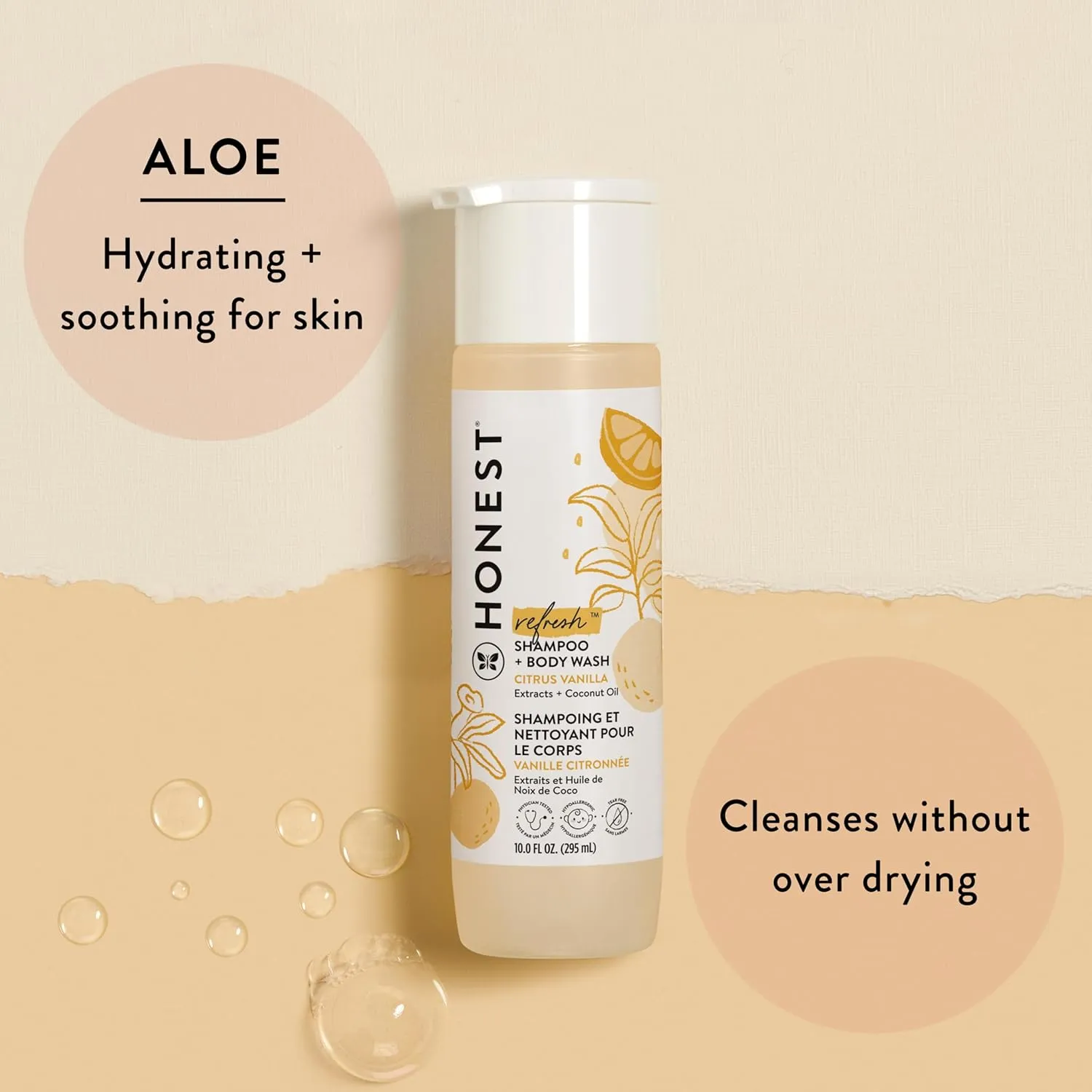 The Honest Company 2-in-1 Cleansing Shampoo   Body Wash | Gentle for Baby | Naturally Derived, Tear-free, Hypoallergenic | Citrus Vanilla Refresh, 18 fl oz