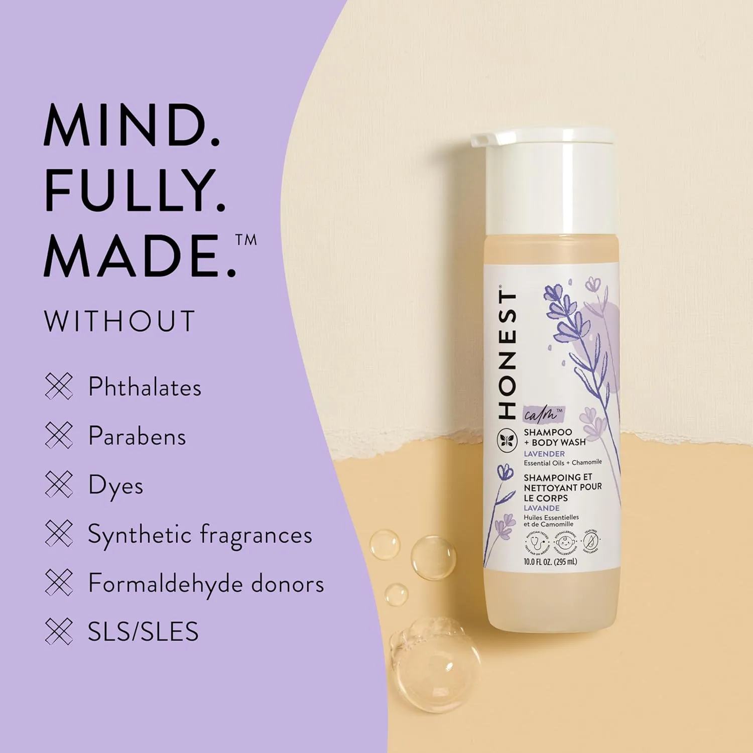 The Honest Company 2-in-1 Cleansing Shampoo   Body Wash | Gentle for Baby | Naturally Derived, Tear-free, Hypoallergenic | Lavender Calm, 10 fl oz