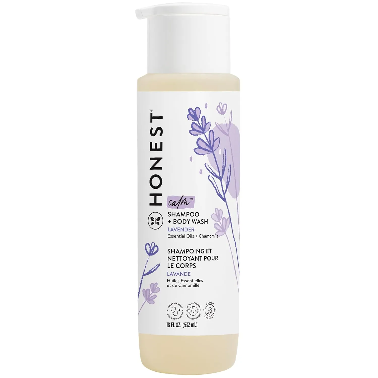 The Honest Company 2-in-1 Cleansing Shampoo   Body Wash | Gentle for Baby | Naturally Derived, Tear-free, Hypoallergenic | Lavender Calm, 18 fl oz