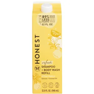 The Honest Company 2-in-1 Cleansing Shampoo   Body Wash Refill Carton | Gentle for Baby | Naturally Derived, Tear-free, Hypoallergenic | Citrus Vanilla Refresh, 32 fl oz